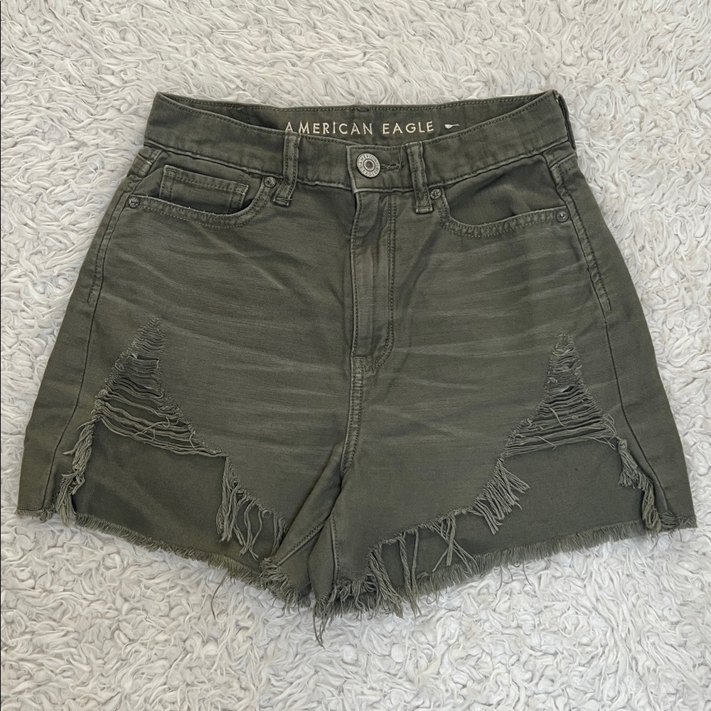 American Eagle Highest Rise Mom Shorts Size 0 Gray Casual Festival BOHO Denim